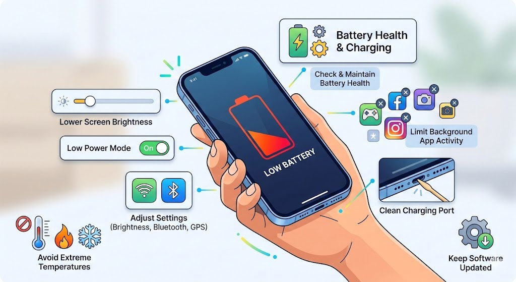 iPhone battery health troubleshooting and power drain diagnostic workflow