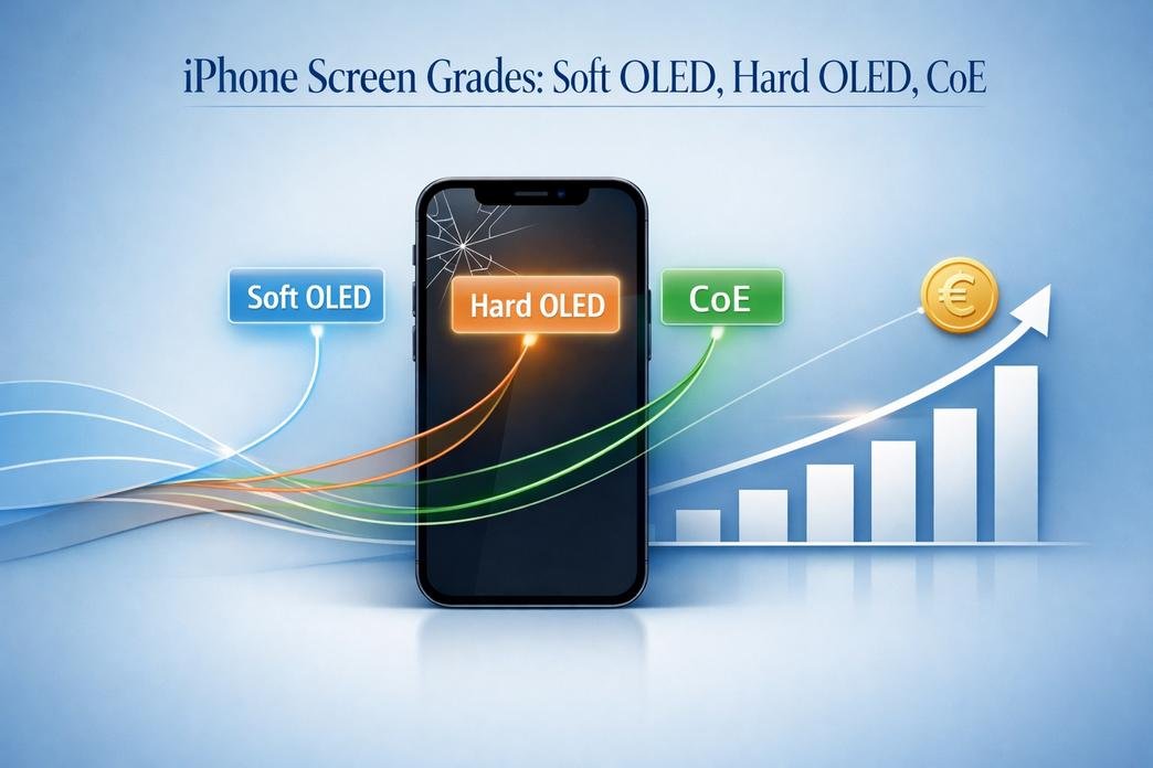 Comparison of soft OLED, hard OLED, and CoE technology in iPhone screen grades