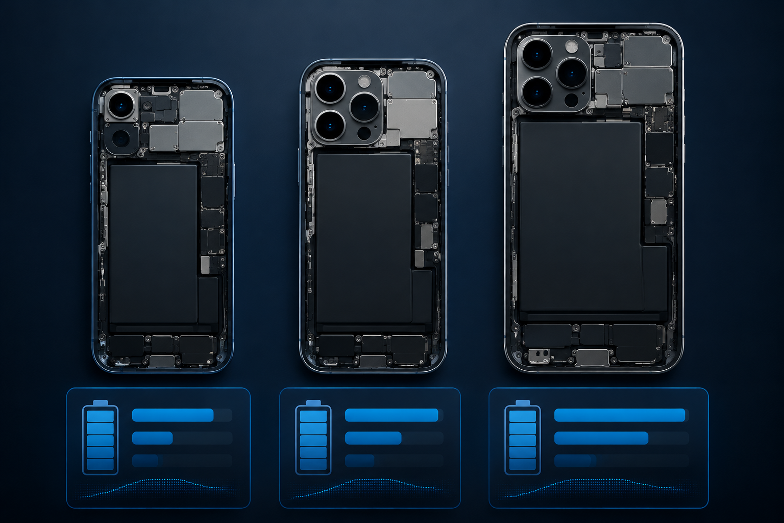 Grafico illustrativo comparativo della capacità della batteria in mAh di iPhone 16, iPhone 16 Pro e iPhone 16 Pro Max