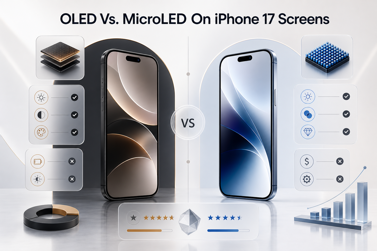 iPhone 17 Vor- & Nachteile: Sollten Sie vom iPhone 15/16 upgraden?, OLED vs. MicroLED auf iPhone 17 Bildschirmen, iPhone 17 Bewertungen Vor- und Nachteile, Abbildung 1