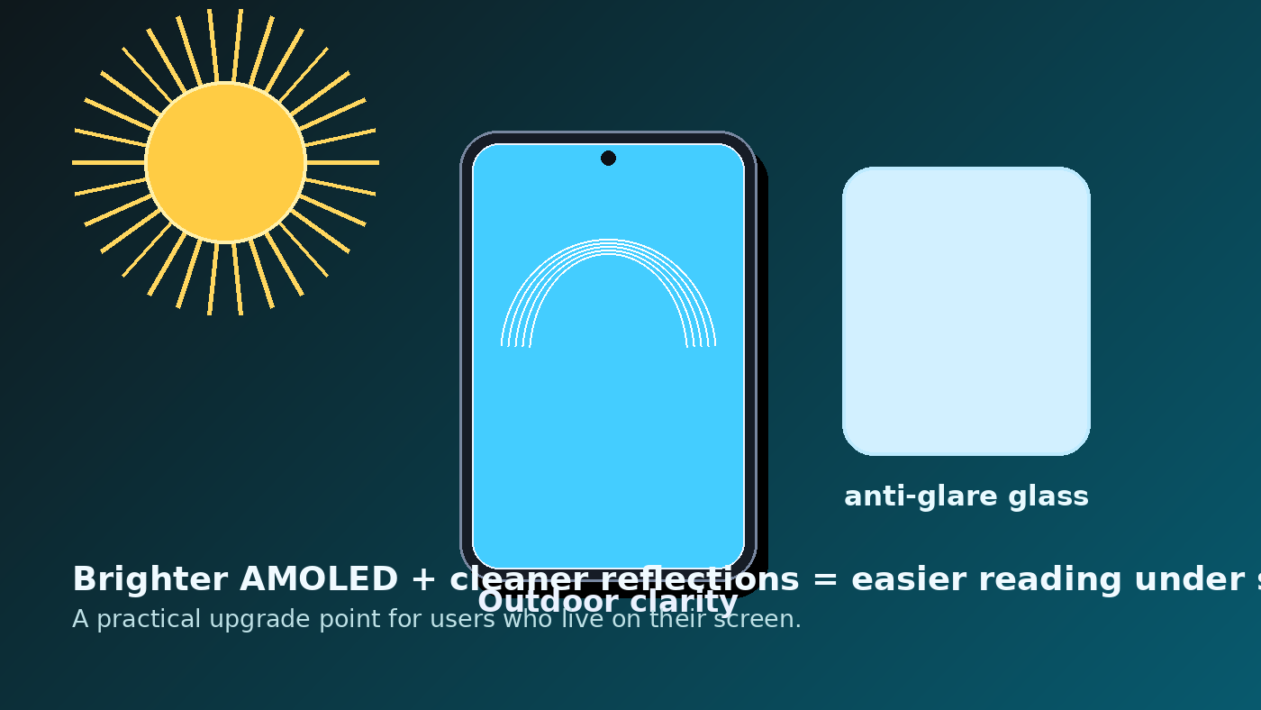 Illustration de la luminosité AMOLED et de l'affichage anti-reflet du Samsung S26 Ultra
