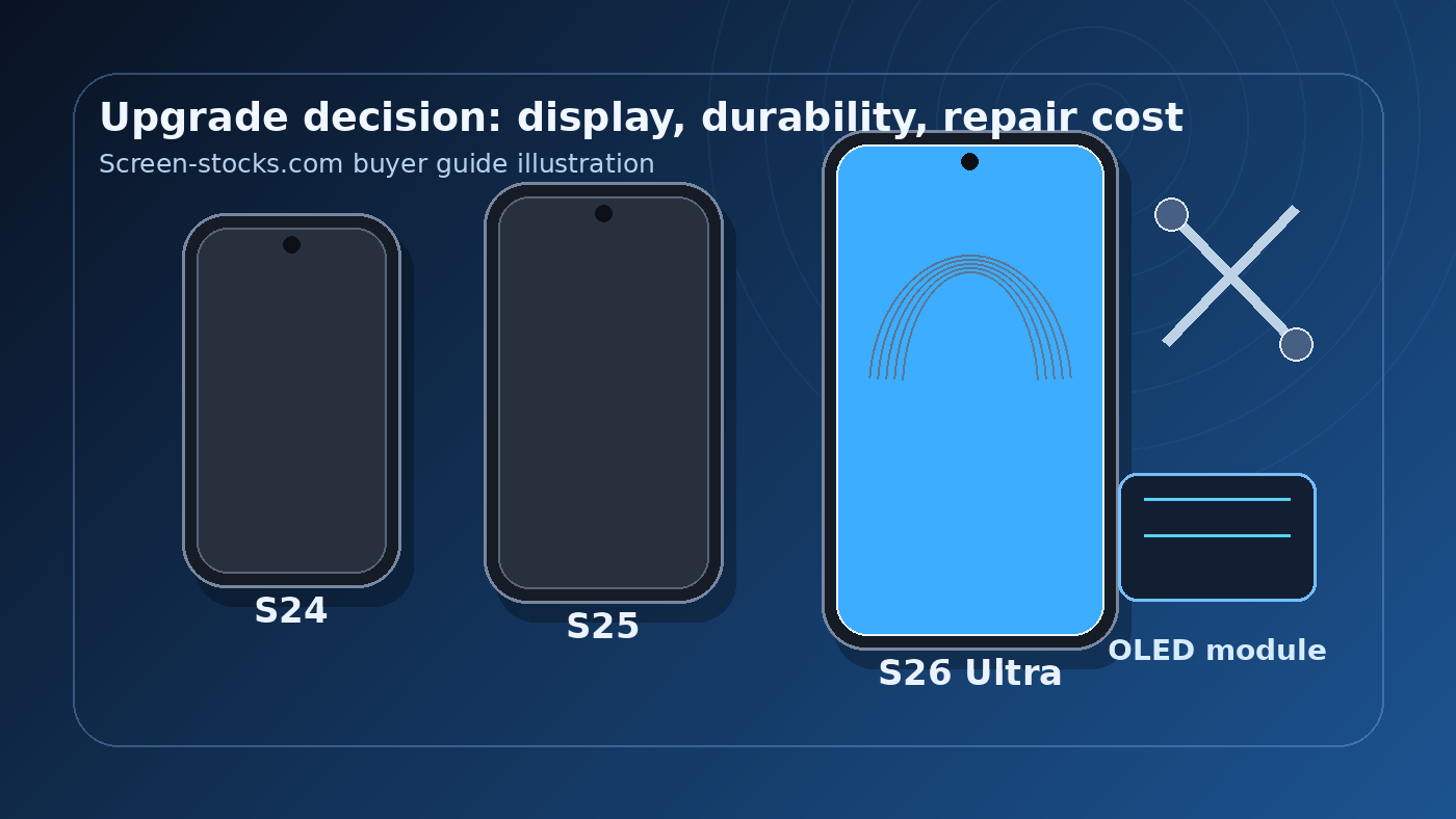 Comparaison de mise à niveau du Samsung S26 Ultra avec les modules d'écran S24 et S25